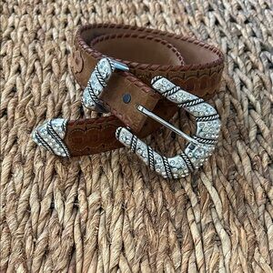 Justin Boots Light Brown Belt with Rhinestone Embellished Silver Buckle